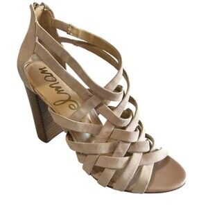 Sam Edelman Womens 10 Faux Suede Beige Crisscross Block High Heels Sandals